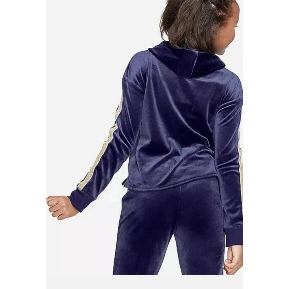 Nwt Justice Velour Glitter Stripe Soccer Sports Sweatshirt Blue Size 8‎